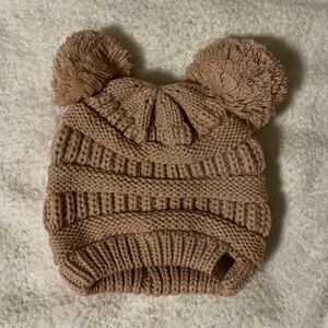 Adorable Tan Knit Pom-Pom Hat for Kids